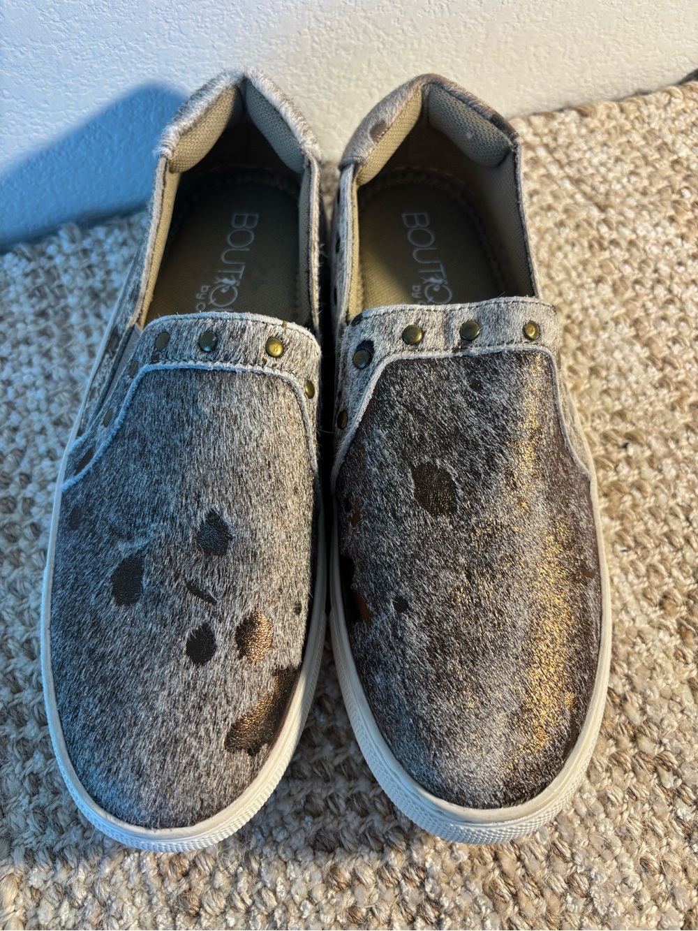 Boutique by Corkys Pine Top Cowhide Print Studded Slip-On Sneakers Size 7